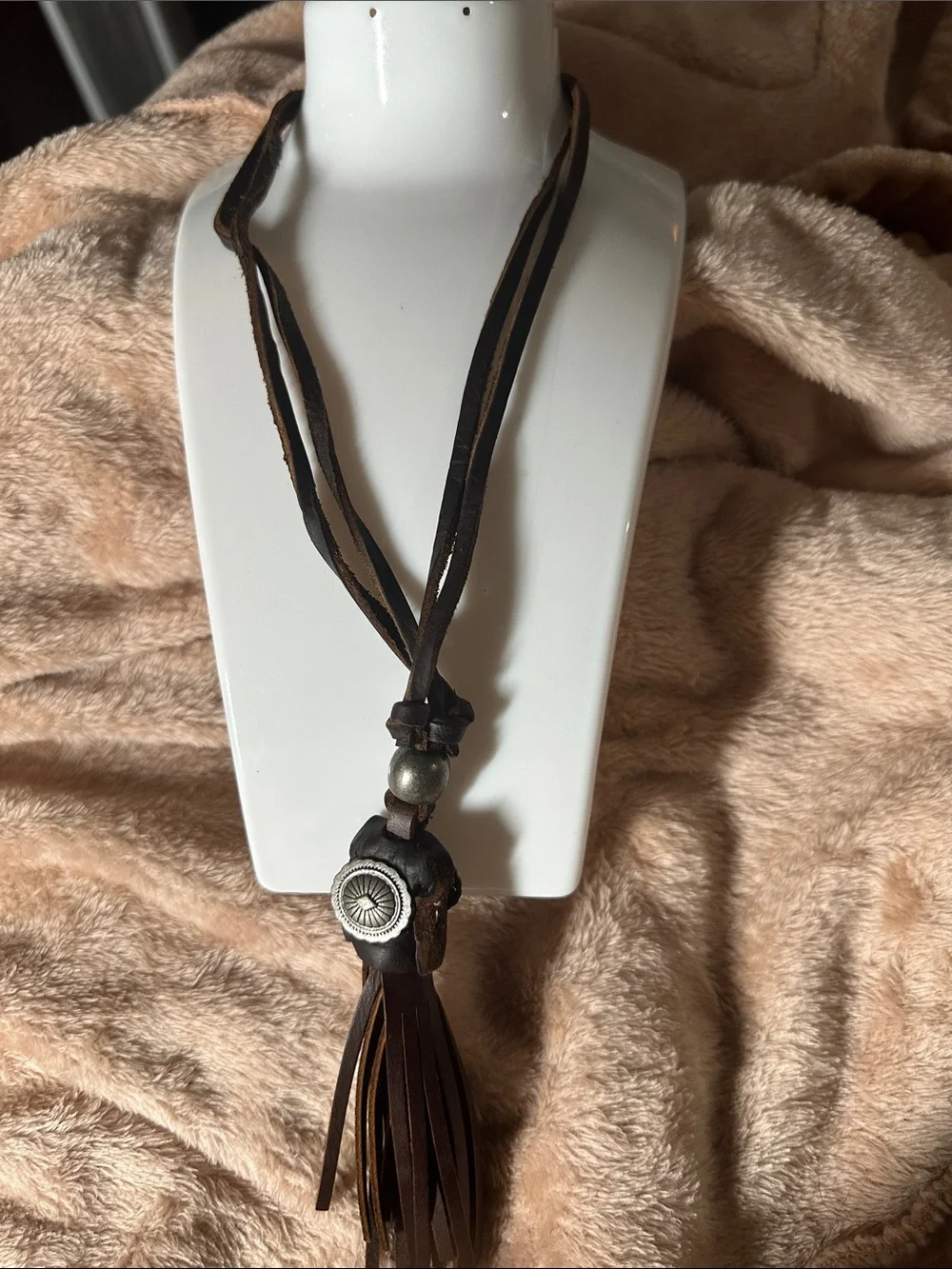 Men’s Brown Leather Tassel Necklace